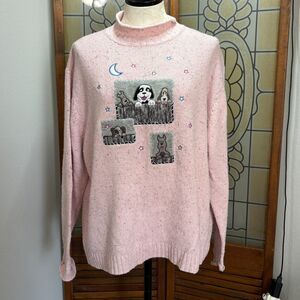 Vintage Big Dogs Embroidered Puppy Dog Turtle Neck Sweater Powder Pink Size L